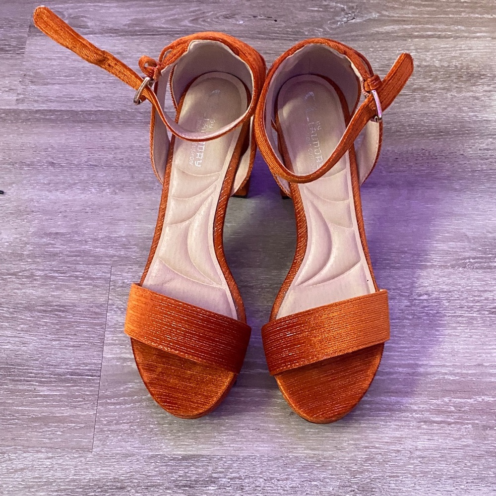 CL by Laundry Bold Orange Ankle Strap Heels